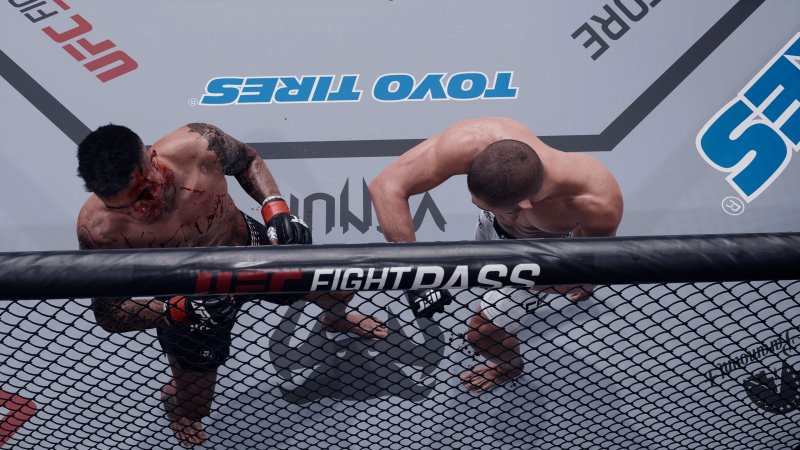 Una scena tratta da un replay di EA Sports UFC 6