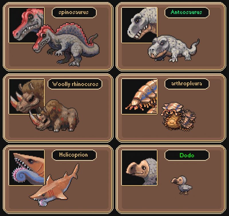 Alcuni dei dinosauri aggiunti a Dwarf Fortress