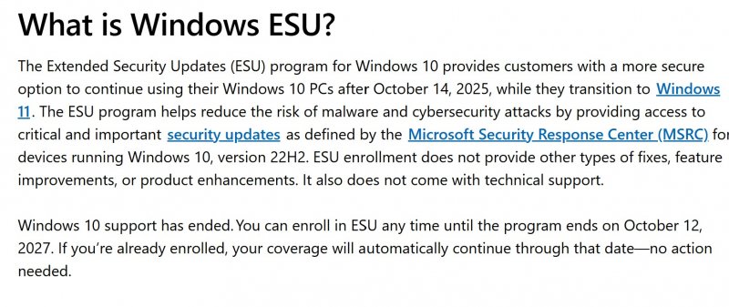 La nuova descrizione del programma Windows ESU con la data di scadenza aggiornata