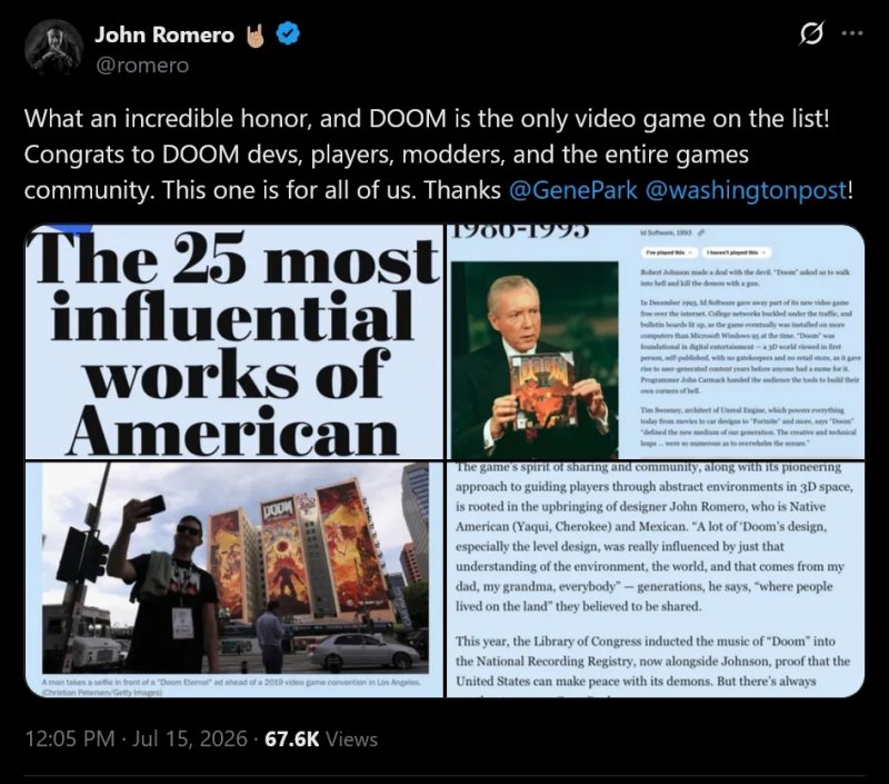 La reazione di John Romero alla notizia