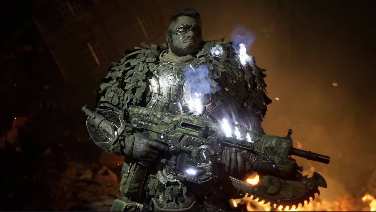 Trailer di presentazione del personaggio Exfil Dom per Gears of War E-Day, schermo di gioco e materiale promozionale