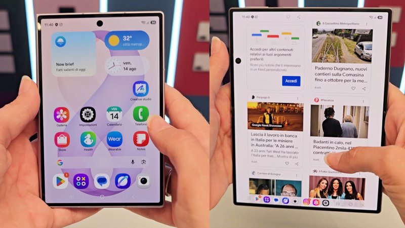 Il Samsung Galaxy Z Fold8 chiuso e aperto ruotato in verticale