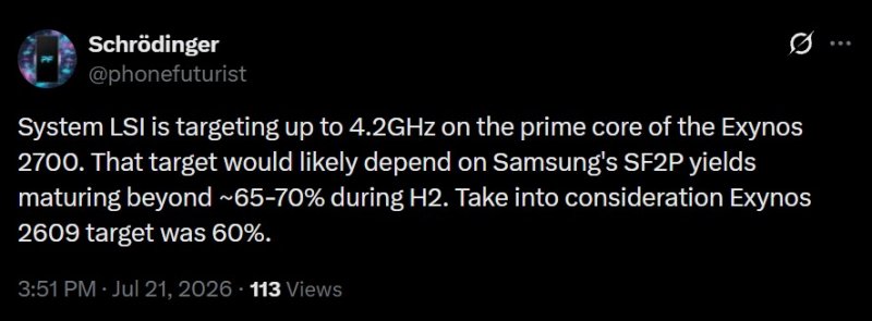 Exynos 2700 Possible Clock Speeds