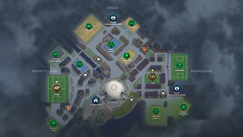 La mappa di The Ground con i vari quartieri e le attività disponibili