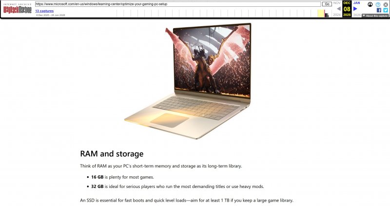 La pagina che consigliava 32GB di memoria RAM agli utenti Windows 11