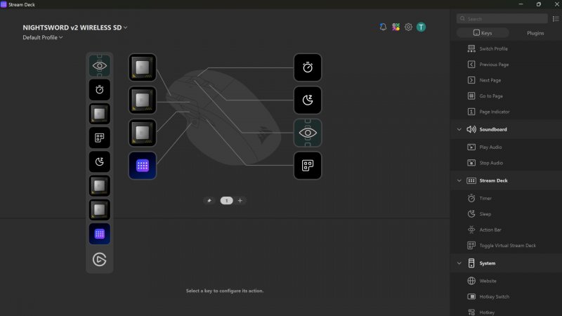 Le impostazioni del Corsair Nightsword v2 Wireless SD per quanto riguarda le funzionalità Stream Deck