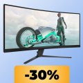 Il monitor Philips curvo da 34' con refresh rate da 180Hz e tempo di risposta da 0,5ms è al minimo storico