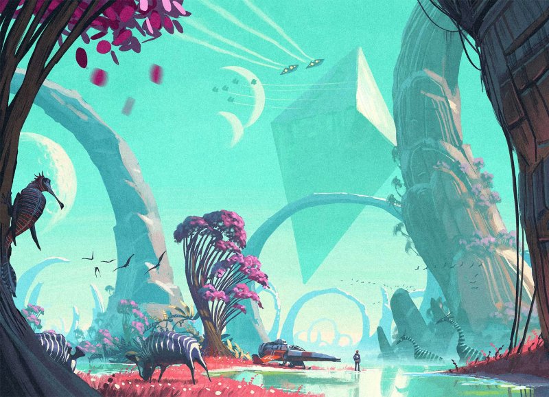 Altro concept art di No Man's Sky che mostra uno degli iconici prismi alieni del gioco