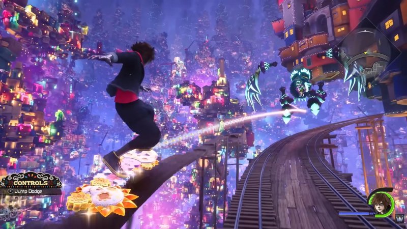 Sora insegue un Heartless nel mondo di Coco