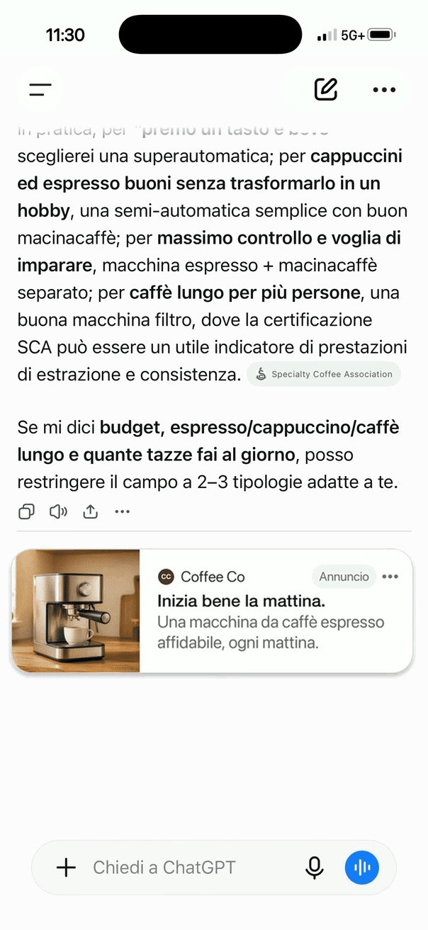 Esempio di conversazione con pubblicità interna