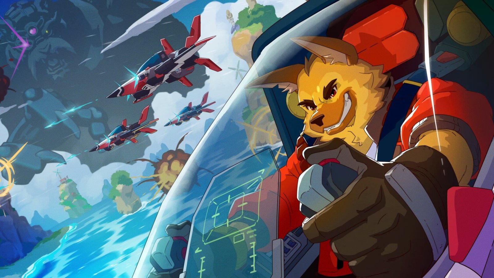 Un artwork di Wild Blue Skies con in primo piano Bowie, il protagonista del gioco