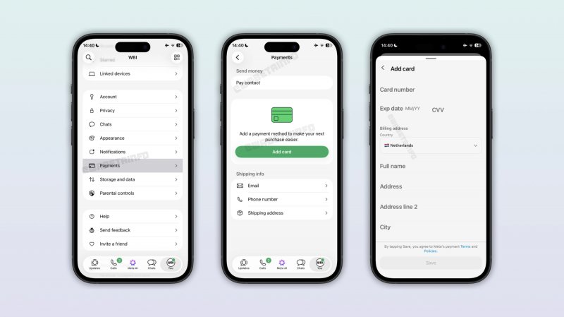Payment section on WhatsApp