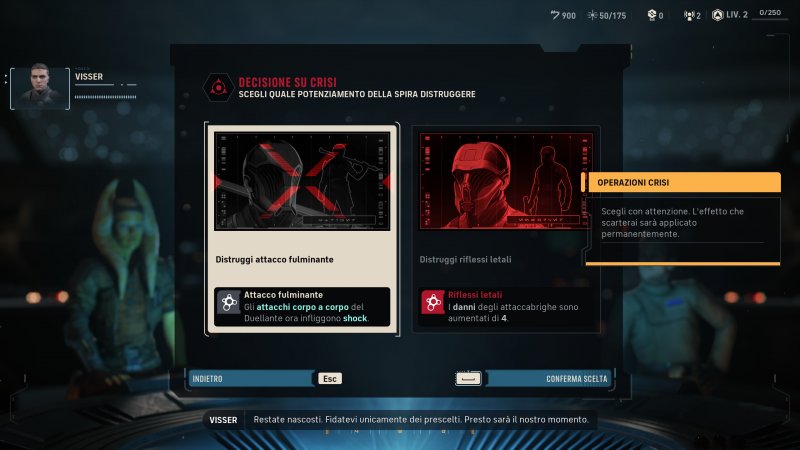 Le crisi richiedono di scegliere tra due missioni, ciascuna legata a un potenziamento nemico che potremo scartare