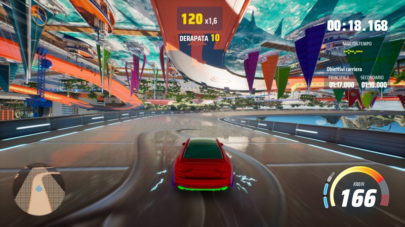 Un tracciato con sezioni magnetiche in Hot Wheels Infinite Rush