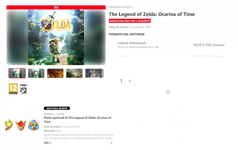 The Legend of Zelda: Ocarina of Time in formato fisico esaurito sullo store Nintendo