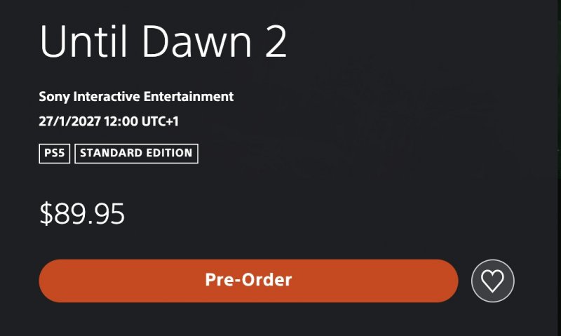 La pagina PS Store neozelandese di Until Dawn 2