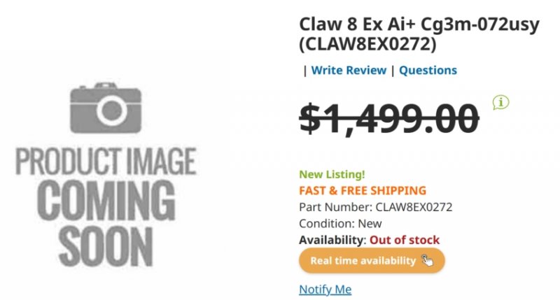 New MSI Claw 8 EX AI+ on e-commerce website