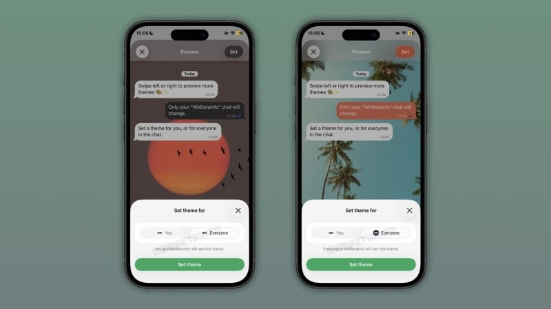 La sincronizzazione dei temi su WhatsApp per iPhone (fonte: wabetainfo)