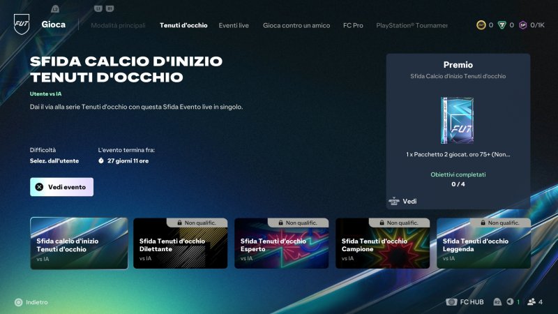 La schermata con gli Eventi Live disponibili al lancio di FC 27