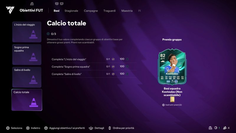 La sezione Obiettivi offre un buon numero di ricompense molto utili nelle prime fasi di gioco