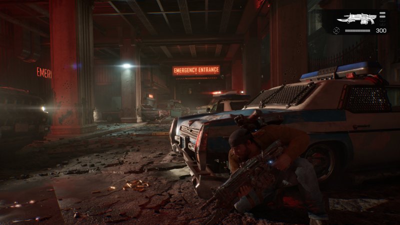 Marcus appostato dietro un'auto in Gears of War: E-Day