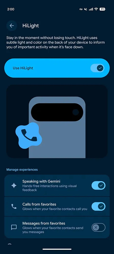 HiLight settings (Source: Android Authority)