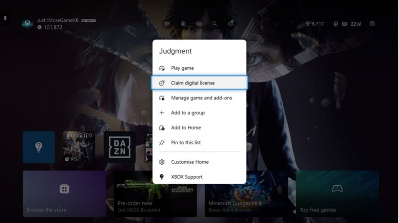 Option to obtain digital licenses, as shown in PureXbox