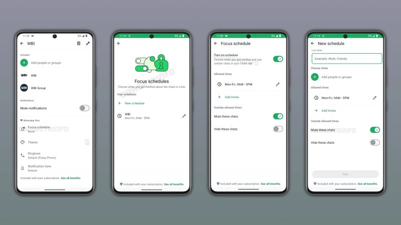 La nuova funzione Focus Schedule di WhatsApp (fonte: wabetainfo)