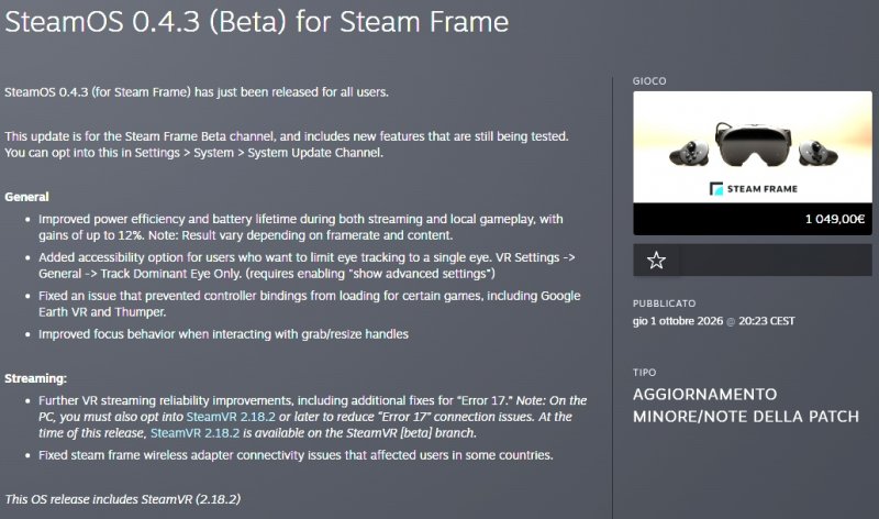 I miglioramenti introdotti con la nuova patch di SteamOS per Steam Frame