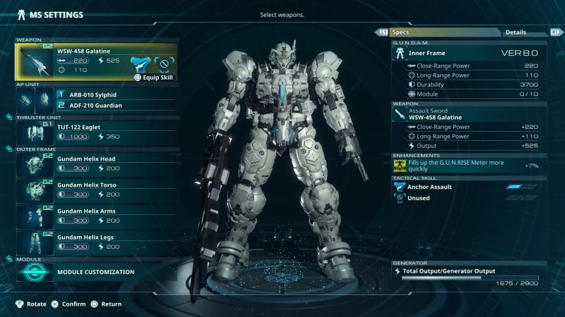 La personalizzazione del Gundam Helix è uno degli elementi più importanti del titolo