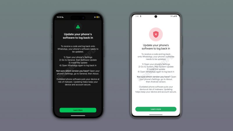 La schermata che blocca l'accesso se il sistema operativo è troppo vecchio
