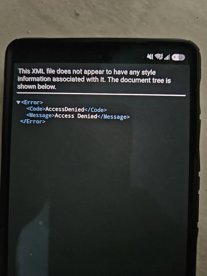 La schermata di errore su un Samsung Galaxy
