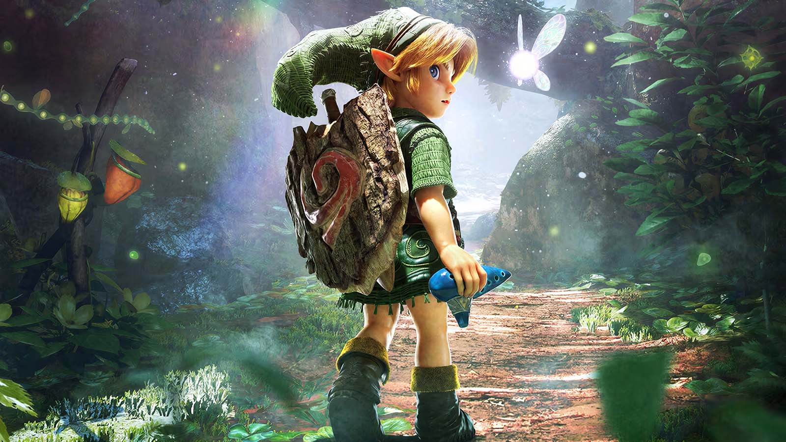 Uno screenshot di The Legend of Zelda: Ocarina of Time con in primo piano il prode Link e la sua ocarina