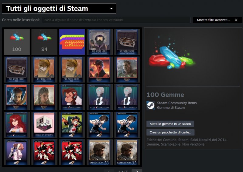 Gli oggetti su Steam